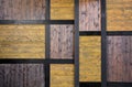 Vintage yellow and dark brown color lumber background, old Japan pine wood plank wall texture background, Japanese style Royalty Free Stock Photo