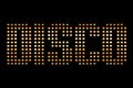 Vintage yellow gold metallic disco word text with light reflex o