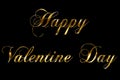 Vintage yellow gold metallic happy valentine day word text with light reflex on black background with alpha channel, concept of go