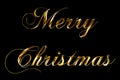 Vintage yellow gold metallic merry christmas word text with light reflex on black background with alpha channel, concept of golden