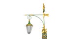 Vintage yellow green electric city street lamp with arrows on white isolated background Royalty Free Stock Photo