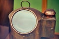 Vintage yellow metal deck ship lantern, close-up