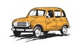 Vintage yellow old car - automobile in engraving style