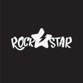 vintage yellow rock star print isolated on grunge grey background. Vector Grunge Rock star emblem,logo and label concept Royalty Free Stock Photo