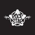 vintage yellow rock star print isolated on grunge grey background. Vector Grunge Rock star emblem,logo and label concept Royalty Free Stock Photo