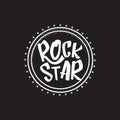 vintage yellow rock star print isolated on grunge grey background. Vector Grunge Rock star emblem,logo and label concept Royalty Free Stock Photo