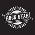 vintage yellow rock star print isolated on grunge grey background. Vector Grunge Rock star emblem,logo and label concept Royalty Free Stock Photo