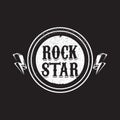 vintage yellow rock star print isolated on grunge grey background. Vector Grunge Rock star emblem,logo and label concept Royalty Free Stock Photo