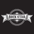 vintage yellow rock star print isolated on grunge grey background. Vector Grunge Rock star emblem,logo and label concept Royalty Free Stock Photo