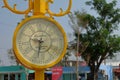 Vintage yellow street clock. Left frame.