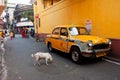 Vintage yellow taxi cab on the street Royalty Free Stock Photo