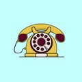 Vintage yellow telephone. Line art flat vector illustration Royalty Free Stock Photo