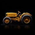 Vintage Yellow Tractor Isolated On Black Background Under Studio Light Royalty Free Stock Photo