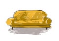 Vintage yellow upholstered sofa drawing with felt pen, modern quick marker sketch, isolated vector illustration. Element