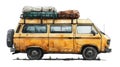 Vintage yellow van with a weathered exterior, featuring rectangular windows and Royalty Free Stock Photo