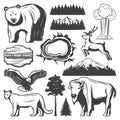 Vintage Yellowstone National Park Icons Set