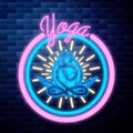 Vintage yoga emblem glowing neon sign