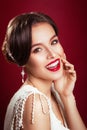 Vintager bride. portrait of the beautiful young girl in an image of the bride with ornament in hair.Red lips Royalty Free Stock Photo