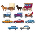 Vintages classec and modern cars with horse carriages Royalty Free Stock Photo