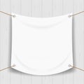 Vinyl banner blank white isolated on square wood frame, white mock up textile fabric empty for banner advertising stand hanging, Royalty Free Stock Photo