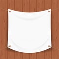 Vinyl banner blank white isolated on square wood frame, white mock up textile fabric empty for banner advertising stand hanging