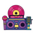 vinyl boombox stereo microphone music festival on white background