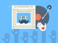Vinyl and cassette record with mustache Royalty Free Stock Photo