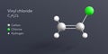 Vinyl chloride molecule 3d rendering, flat molecular structure with chemical formula and atoms color coding Royalty Free Stock Photo