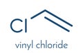 Vinyl chloride, polyvinyl chloride PVC plastic building block. Skeletal formula. Royalty Free Stock Photo