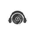 vinyl disc music with earphone vector icon illustration design