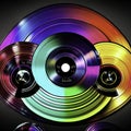 Vinyl discs on black background. 3d rendering, 3d illustration. AI generated