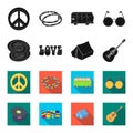 Vinyl discs, guitar, tent.Hippy set collection icons in black,flet style vector symbol stock illustration web. Royalty Free Stock Photo