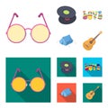 Vinyl discs, guitar, tent.Hippy set collection icons in cartoon,flat style vector symbol stock illustration web. Royalty Free Stock Photo