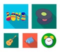 Vinyl discs, guitar, tent.Hippy set collection icons in flat style vector symbol stock illustration web. Royalty Free Stock Photo