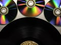 Compact Discs And A Record Royalty Free Stock Photo