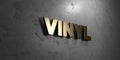 Vinyl - Gold sign mounted on glossy marble wall - 3D rendered royalty free stock illustration