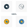 Vinyl icon set. Four elements in diferent styles from audio buttons icons collection. Creative vinyl icons filled, outline, Royalty Free Stock Photo