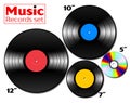 Vinyl lp and ep collection with various sizes of music media