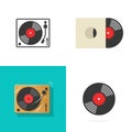 Vinyl lp record player vector icon and album turntable old vintage disc isolated on white background flat cartoon and line outline Royalty Free Stock Photo