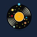 Vinyl as a solar system with planets and stars Royalty Free Stock Photo