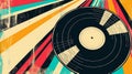 Vinyl record on an abstract colorful art backdrop. Pop art illustration. Concept of auditory and visual experience Royalty Free Stock Photo