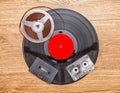 Vinyl record with cassetes and reel tape