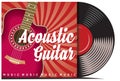 Vinyl record with cover mockup. Typography with guitar.. Vector illustration. Place your text