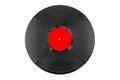 Vinyl record disc with red label isolated over a white background. Black vinyl record isolated Royalty Free Stock Photo