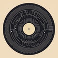 Abstract Music Vinyl Record Illustration With Engraved Line-work Royalty Free Stock Photo