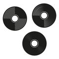 Vinyl record icon. Black circular disc. Grooved music pattern. Vector illustration. Royalty Free Stock Photo