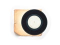 Vinyl record isolated on white background. Vinyl records with vintage paper top view