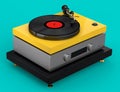 Vinyl record player or DJ turntable with retro vinyl disk on green background. Royalty Free Stock Photo