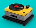 Vinyl record player or DJ turntable with retro vinyl disk on green background. Royalty Free Stock Photo