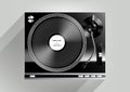 Vinyl record player on grey background and long shadow, Vector Royalty Free Stock Photo